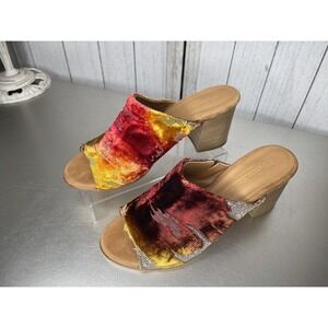 Firenze Studio Garbo Mules Fabric Sandals Size 7.5 Italy Velvet Red Yellow